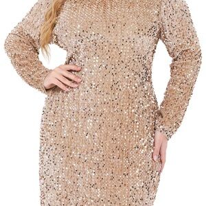 IN'VOLAND Gold Womens Sequin Dress VNeck Party Cocktail Dresses. XXL. NWT.